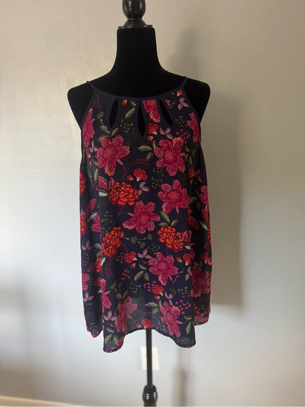 Papermoon Navy Floral Camisole with Pink & Red Blooms